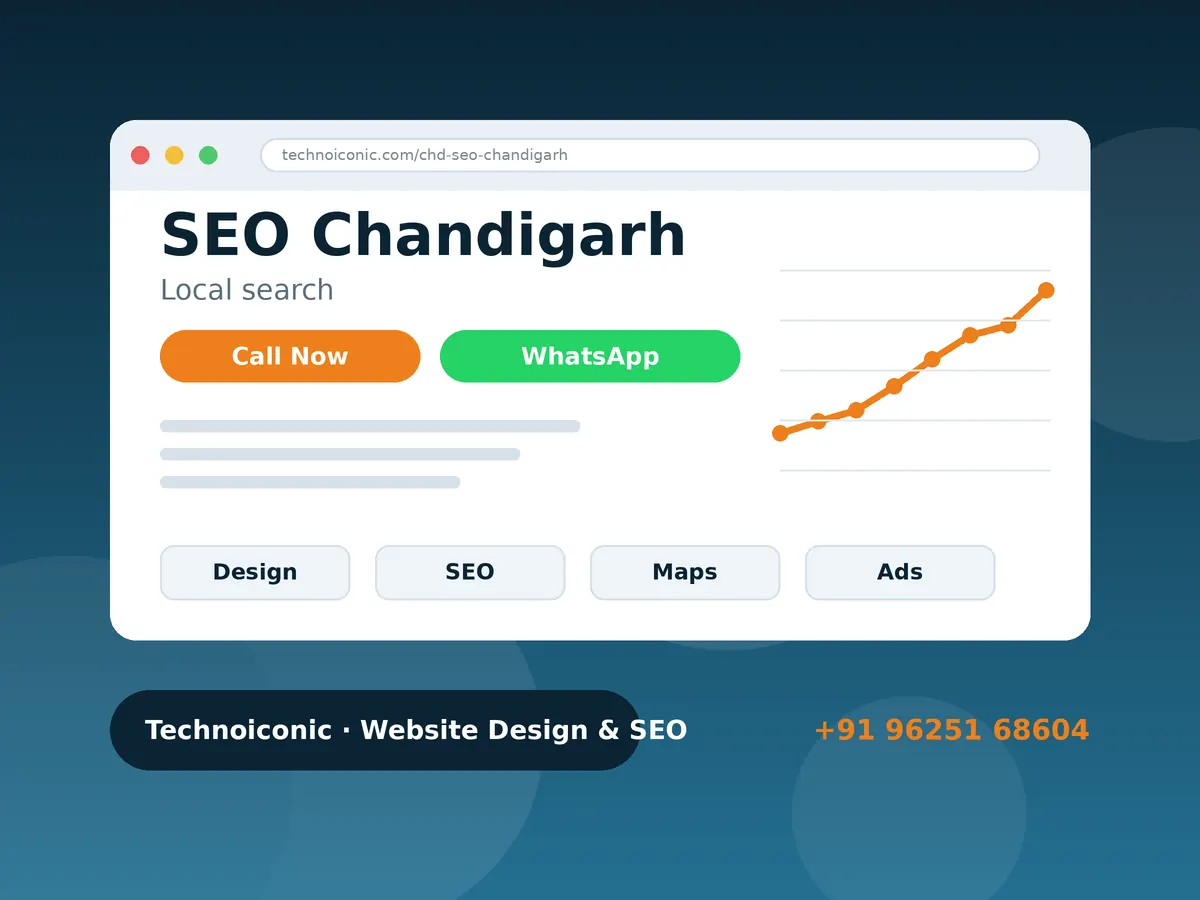 SEO company in Chandigarh showing Google search ranking growth chart and local map listing