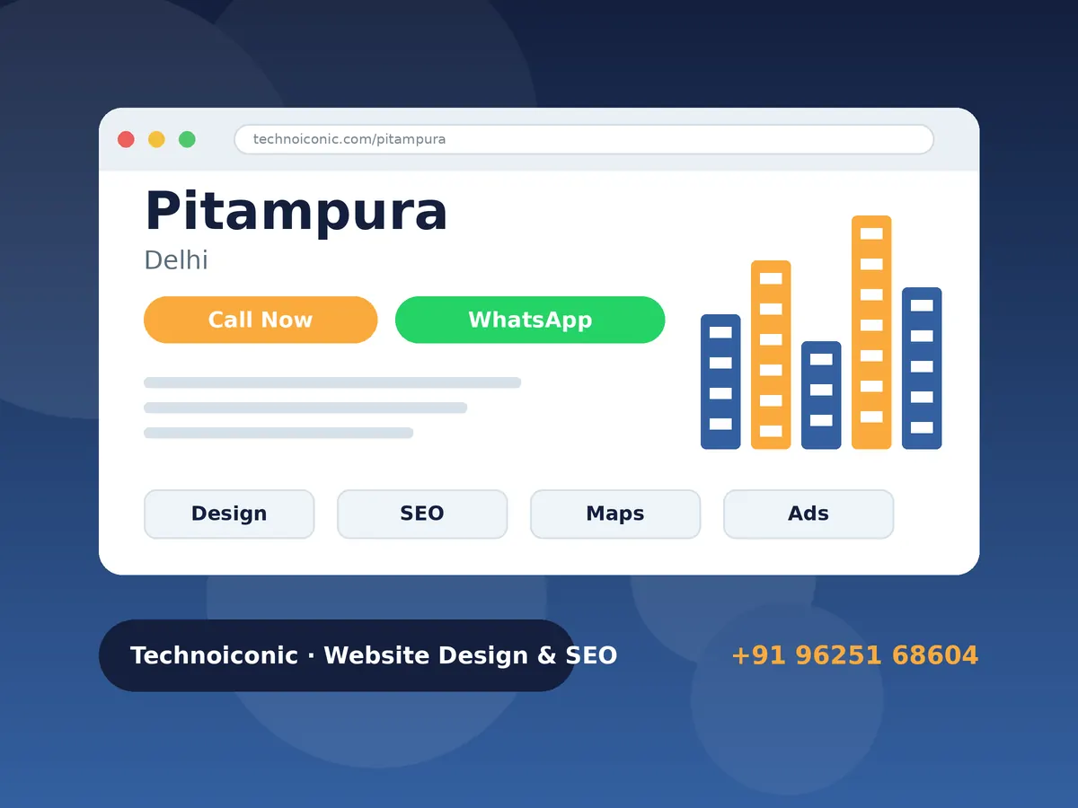 Website design company in Pitampura Delhi showing a business website and Google Maps listing