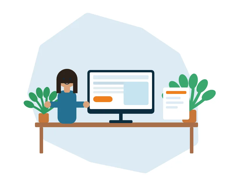 Illustration of a designer working at a desk on a website layout