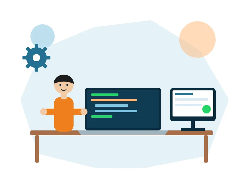 Illustration of a developer building a website on a laptop