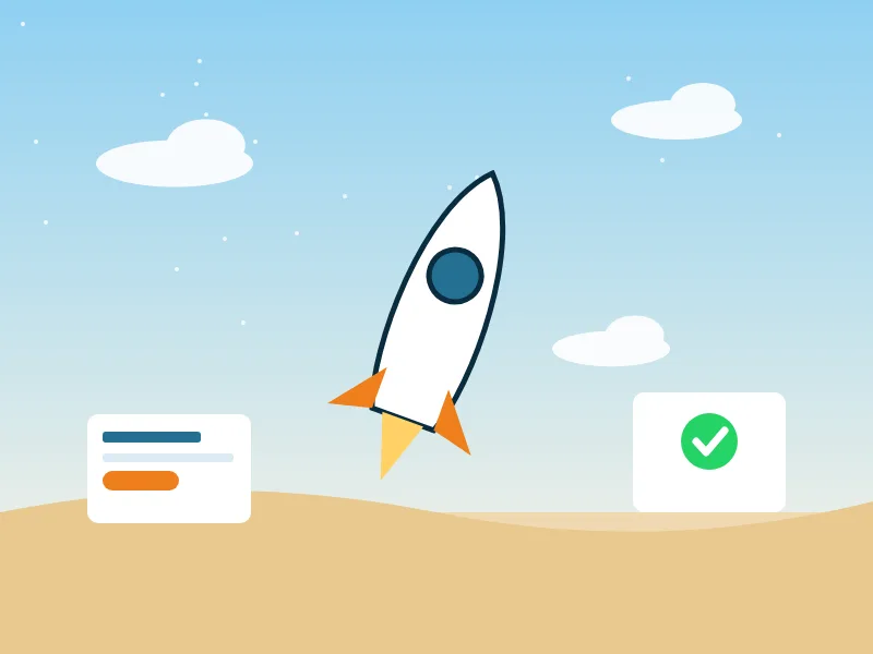 Illustration of a campaign landing page launching with a single call-to-action button