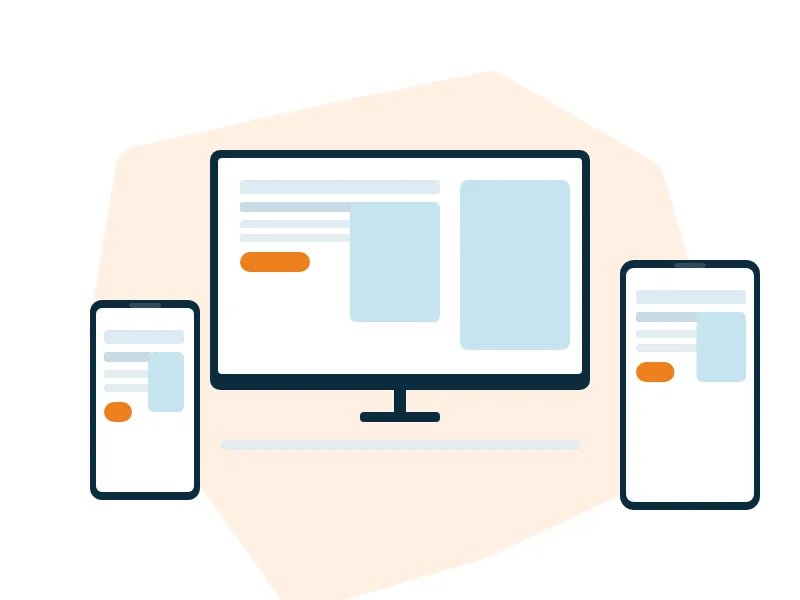 Illustration of a website shown on a desktop monitor, tablet and phone